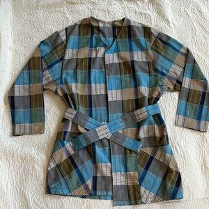 VTG reworked blue plaid belted blazer